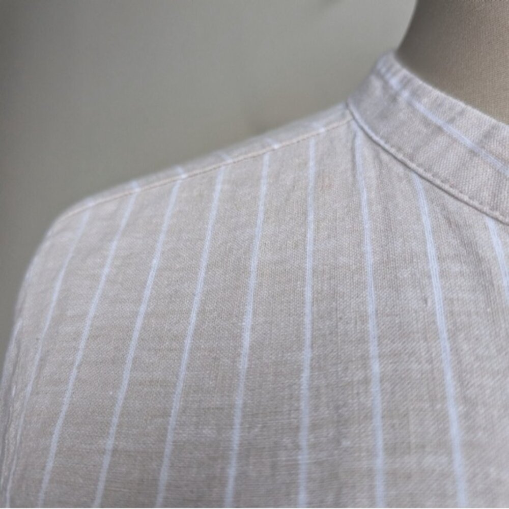 Linen Striped Ruffle Button Down Blouse - image 2